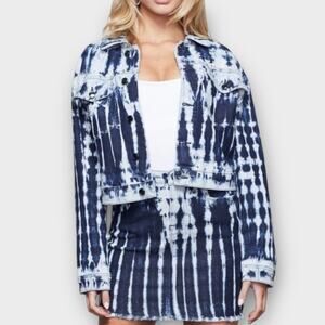 Good American Bleach Tie Dyed Cropped Jean Denim Jacket size 1 (S)